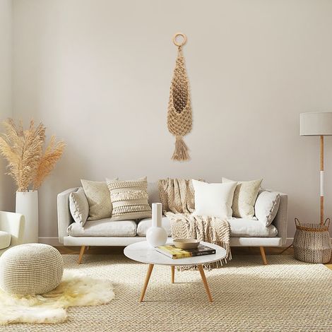 Porte-pot bohème en macramé, suspension pour plantes, panier suspendu, corde tressée artisanale (1/5)
