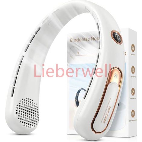 Ventilateur de cou USB 4000mAh, silencieux, 3 vitesses, LED, 360° – Bureau, sport, voyage, camping (1/5)