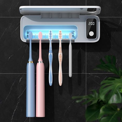 UV pour brosse à dents, 5 emplacements pour brosse à dents, stérilisateur mural, fonction de stérilisation et minuterie, support de brosse à dents rechargeable sans fil sans (1/5)