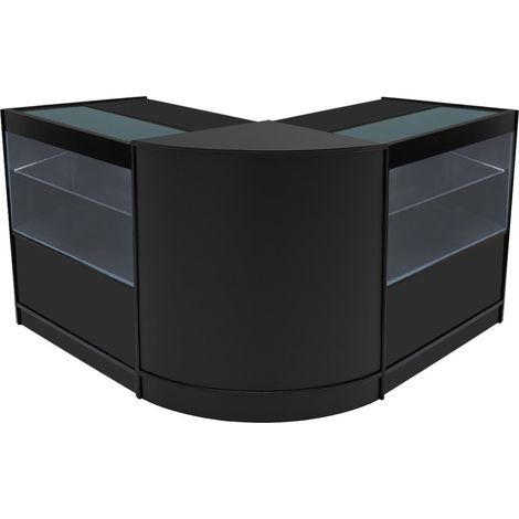 Set Mostradores Comerciales "SELENE"  Negro  2x C900+1xCM60  MDF y vidrio templado  Estantes y puertas corredizas con cerradura  Fácil Montaje  Mostrador Recepción Expositor Comercial Mesa (1/5)