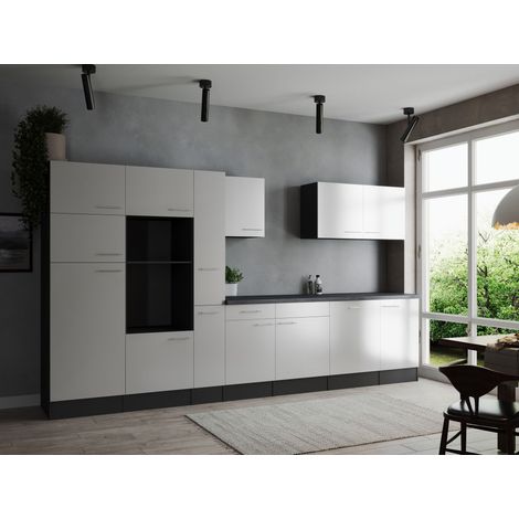 Küche Küchenzeile Leerblock Grau Matt Weiß Oliver 370 cm Respekta