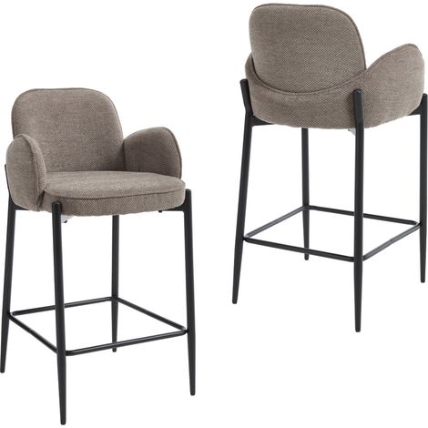 Wahson Lot de 2 Tabourets de Bar Tabourets Hauts Modernes avec Repose-Pieds Chaise de Bar en Fausse Fourrure pour Cuisine, Îlot Central, Gris