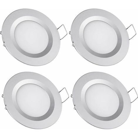 4 x Spot LED Encastrable 12V Trou 58-65mm 3W 6400K Plafonnier Encastré pour Camping-car Bateau Caravane Van Yacht Blanc froid (Finition argentée) (1/4)
