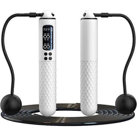 Intelligentes Springseil mit Zähler, gewichtet, kabellos, vielseitig einsetzbar für Fitness und Training, weißes Stahlseil (1/5)