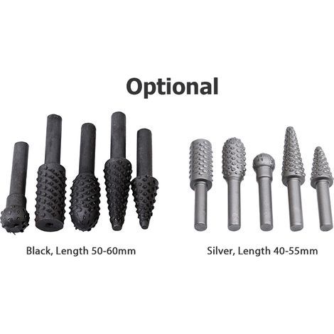Set of 5 rotary cutters for wood and plastic – 6 mm cylindrical tip, hardened steel, silver finish (1/5)