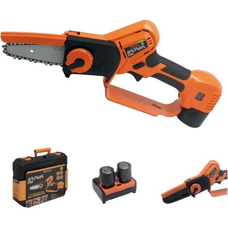 Mini tronçonneuse Scie sans fil 10,8V + 2 batteries 2,5 Ah + Chargeur double Mallette Scie électrique manuelle 300W Katana Brixo (1/5)