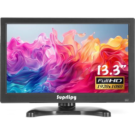13,3 Pouces FHD Petit Moniteur IPS Écran d'affichage LCD 1920x1080 60 Hz 16:9 avec entrée BNC VGA AV Haut-parleurs intégrés pour caméra de sécurité CCTV DVR PC (1/5)