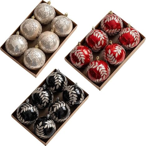 Kit De Boules De Noël De 8 Cm À Suspendre Pour Sapin Et Décoration De Table, Convient Pour Les Vacances Et Une Utilisation Saisonnière En Intérieur (Un Total De 24，Rouge,Champagne,Noir - 8 De Chaque)