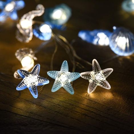 Luci a stringa a LED per esterni e interni, alimentate a batteria, ideali per decorare la camera da letto, compleanni e matrimoni, con motivi tropicali, marini, di cavallucci marini, stelle marine e c (1/4)
