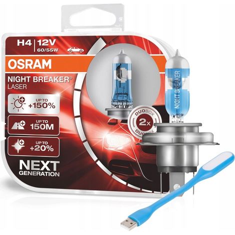 Bombillas halógenas Osram H4 12V 60/55W P43t Night Breaker Laser +150% /2 unidades/ (1/4)