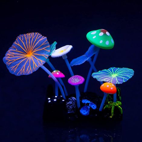 Korallenpflanzen-Ornament für Aquarien mit Glanzeffekt, nachgebildete Lotusblatt-Pilz-Dekoration, realistische Farbgebung, Silikon-Dekor für Aquarien im Landhausstil