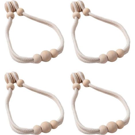 Lot de 4 embrasses magnétiques en perles de bois et corde en coton pour rideaux (1/5)