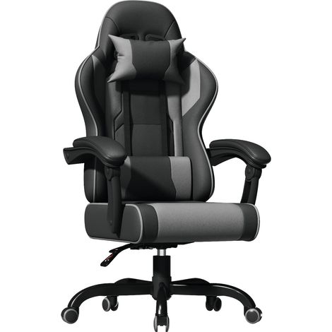 Fauteuil De Bureau, Chaise Gaming Ergonomique avec Repose-Pieds, Chaise De Jeu avec Fonction De Massage, Chaise De Bureau À Élévation Pneumatique, 150 Kg, Gris (1/3)