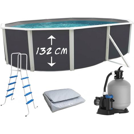 Piscine hors-sol acier Toi ANTHRACITE MAGNUM ovale 550 x 366cm H 132cm liner gris