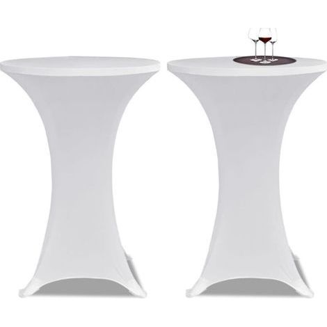 Set of 2 Round Square Corner Tablecloths Stretch Spandex White 80x110cm for Cocktail Wedding Birthday Banquet (1/5)