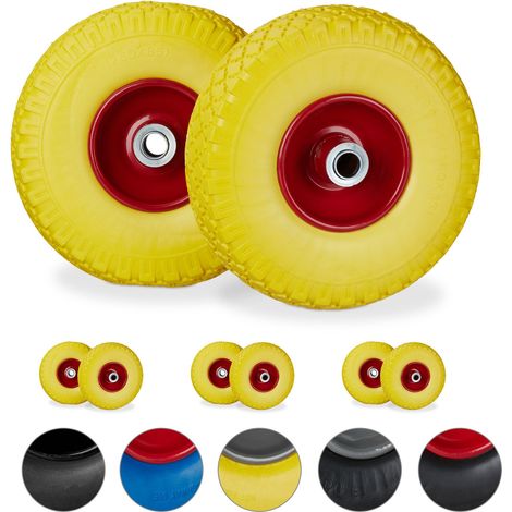 8 x Sackkarrenrad, pannensichere Vollgummireifen, 3.00-4 Stahlfelge, 20 mm Achse, 100kg, Ersatzrad 260 x 85mm, gelb-rot