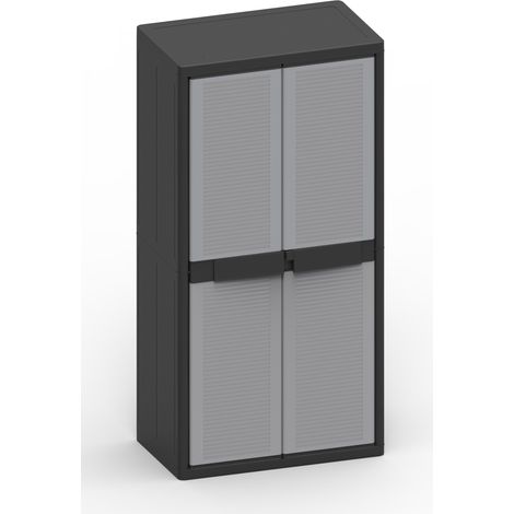 Armadio Portascope Modulare da Esterno 89,7x53,7x180 cm 2 Ante 4 Ripiani in Polipropilene Jumbo Cab Grigio e Nero (1/4)