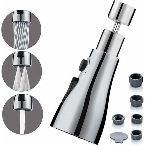 Tête de pulvérisation de robinet de cuisine FM22 M24 Aérateur de robinet pivotant à 360 ° Fixation de pulvérisateur Rallonge de robinet pour évier de cuisine G1/2 Robinets de cuisine avec 3 modes Adap (1/5)