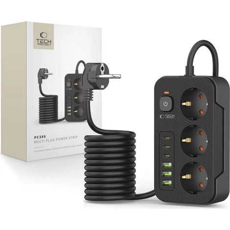 Ciabatta multipresa tech protect 3 prese 240 v3 x usb a3 x usb c 200 cm