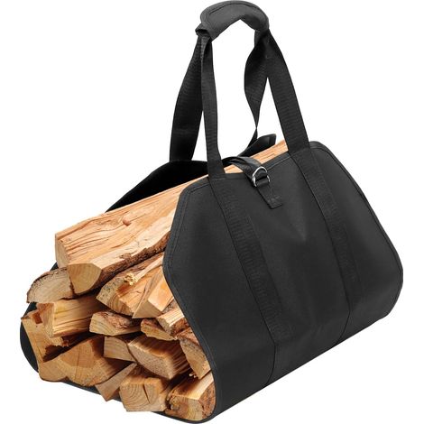 Holztragetasche – 1 Stück – 900D Oxford-Gewebe – Seitliche Öffnung und verstärkte Griffe – Für Kamin und Außenbereich – 100 x 46 cm, Schwarz (1/5)