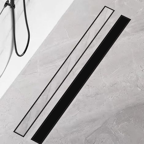 Caniveau de douche 60 cm noir mat carrelé extra plat en acier inoxydable - Kit complet d'écoulement de douche - Siphon à 360 ° avec filtre à cheveux - Tailles 30 cm à 120 cm (1/5)