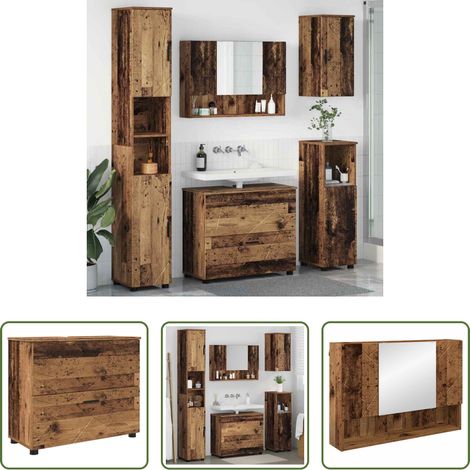 vidaXL Altholz Möbel - Badezimmermöbel-Set mit Tür 5 pcs Altholz Sperrholz und Metall (1/5)