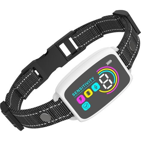 Collare antiabbaio con schermo LCD, modalità regolabili, adatto a cani di piccola, media e grande taglia, colore bianco. (1/5)
