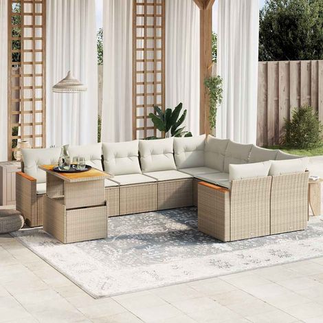 Set Divano da Giardino 10 pz con Cuscini Beige in Polyrattan vidaXL (1/3)