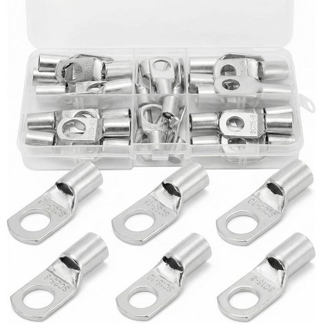 30 Pièces Cosses de Câble 16/25/35 mm², Cosses Électriques Ronde àŒillet en Cuivre Étamé - Connecteurs de Câbles Batterie Non Isolés (1/5)