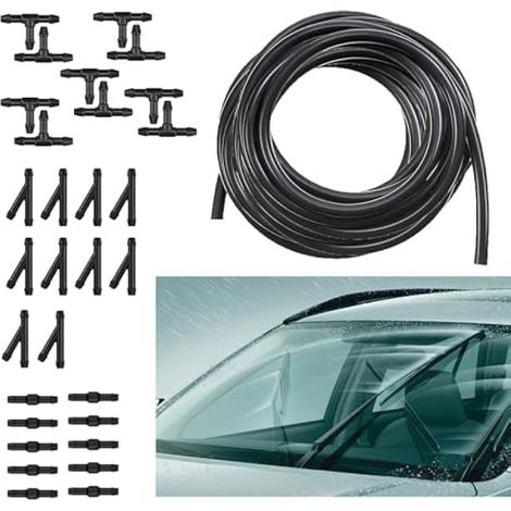 Kit de tuyau de lave-glace de voiture, comprend un tuyau de lave-glace en caoutchouc de 4 m avec 30 connecteurs de tuyau de véhicule, accessoires de lavage universels pour pare-brise (1/5)