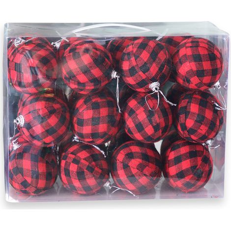 Boules Décoratives En Tissu - Motif Carreaux - Pour Décoration Intérieure Fêtes De Fin D'Année - Lot De 6 Ou 24 Pièces (1/5)