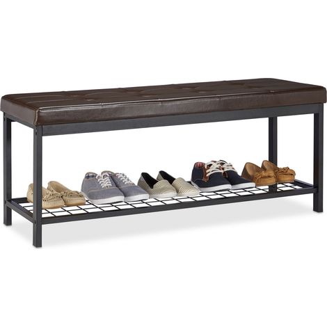 Relaxdays Panca Scarpiera XXL Imbottita, Pelle PU, Aperta, Ripiano per Scarpe, Metallo, HxLxP: 49x115x40 cm, Marrone (1/5)