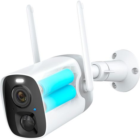Caméra de sécurité extérieure WiFi sans fil à batterie rechargeable, caméra IP extérieure WiFi 10000mAh 1080P, étanche IP65, vision nocturne couleur, détection de mouvement, audio bidirectionnel (1/5)