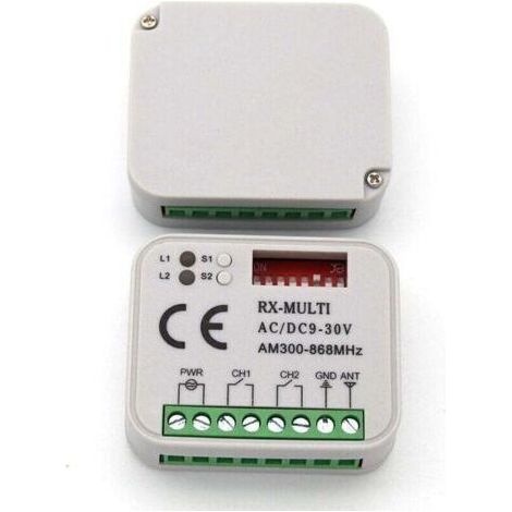 Récepteur universel 433,92 MHz multicode avec 3 télécommandes, portée 150 m, alimentation 9-30 V CA/CC, compatible portail et garage