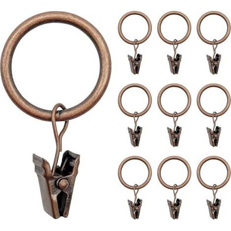 40 Stück Gardinenringe, Metall-Gardinenhaken mit Clips, Retro-Stil, robuste Gardinenclips für Fenster- und Duschvorhänge, 25 mm Innendurchmesser, rostfrei (1/5)