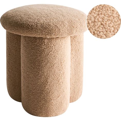 Pouf moderno rotondo a forma di fungo, poggiapiedi d'accento in tessuto boucle per la camera da letto e il soggiorno Beige Carrington