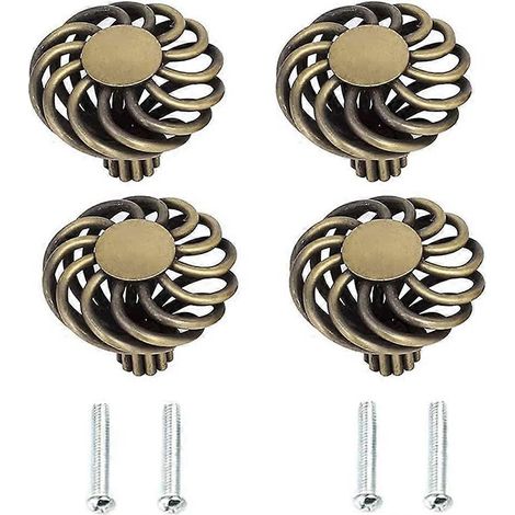 Lot de 4 poignées de meuble en bronze antique, style cage à oiseaux vintage, avec vis, pour tiroir, porte ou armoire. (1/5)