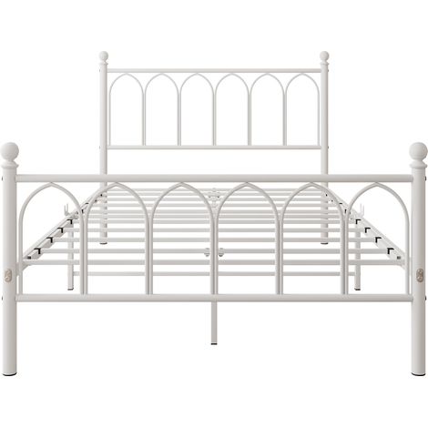 Letto in metallo 120 x 200 cm con testiera e pediera vintage, stazione di ricarica USB, bianco (1/5)