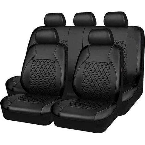 9 Sitzbezüge, PU-Leder, Universal, Kopfstütze, Rückenlehne, Kissen, Auto, SUV (1/5)