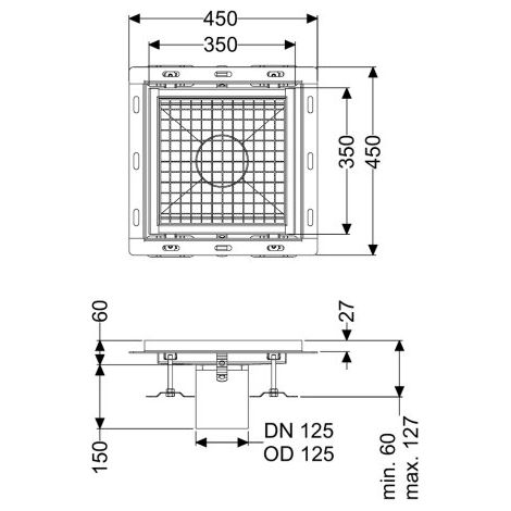 - Bac de sol Ferrofix avec équerre de raccordement pour carrelage, 350 x 350 mm