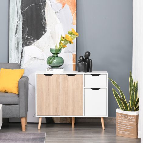 Blanc Naturel 90x30x72 cm - Buffet moderne pour le salon doté de 3 portes et mobilier auxiliaire à tiroirs pour le salon et (1/4)