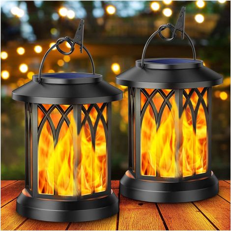 Lot de 2 lampes solaires suspendues pour jardin extérieur, effet flamme réaliste LED, étanches.-AquaForge (1/5)