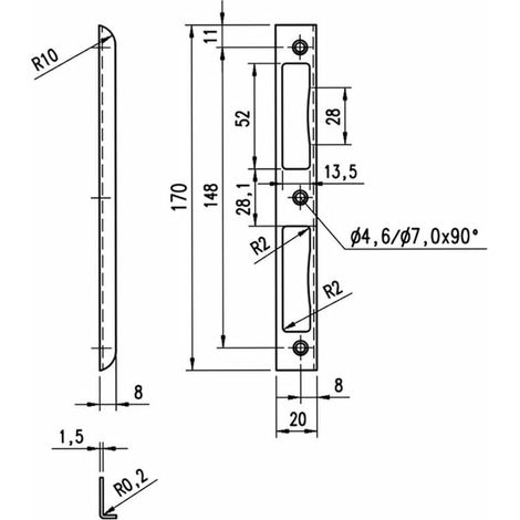 Gâche d'angle en acier inoxydable brillant avec alvéole plastique DIN R/L Convient aux verrous un tour à fermeture de l'intérieur WC (1/4)