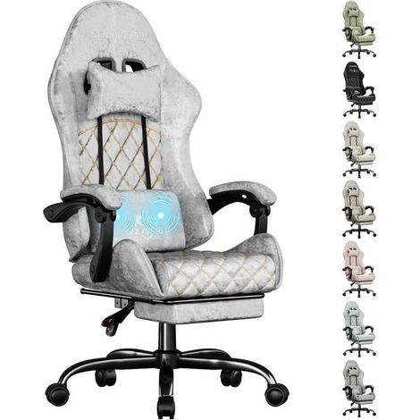 EcoFurnix, suede upholstery, ergonomic office chair with massaging lumbar support, maximum load of 150 kg, Silver Gray