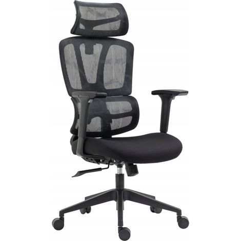 Schwarzer ergonomischer Drehstuhl für Arbeitszimmer mit Furnitex-Rückenlehne (1/4)