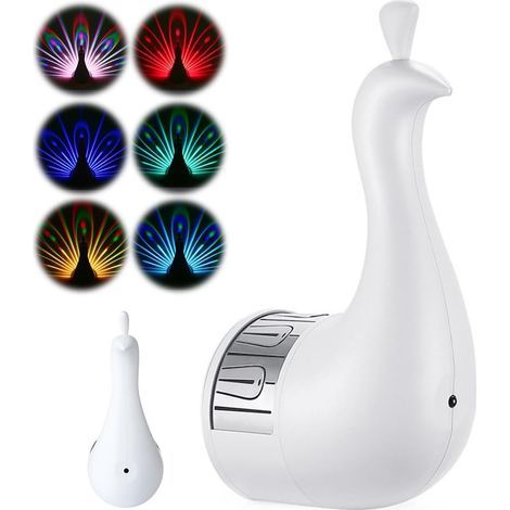 Applique Murale Paon,Lampe de Projection LED 7 Couleurs avec Télécommande Rechargeable par USB Veilleuse pour Décoration d'Intérieur Salon Chambre à Coucher Bureau (Blanc) [Classe énergétique A] (1/5)
