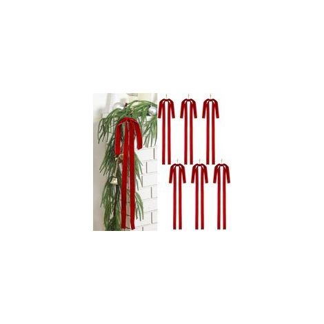 Set di 6 fiocchi natalizi in velluto, 59,8 x 39,8 cm, stile rustico, per ghirlanda natalizia per scale, stile vintage, per uso esterno (rosso) - Crezuo