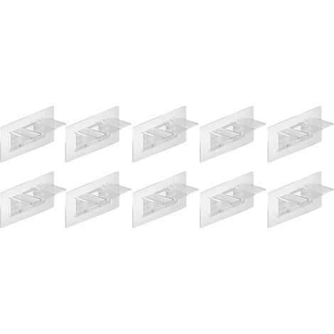 Soportes autoadhesivos para estantes, puntas de soporte dobles para estantes, 15 x 7 cm, 10 unidades, transparentes. (1/5)
