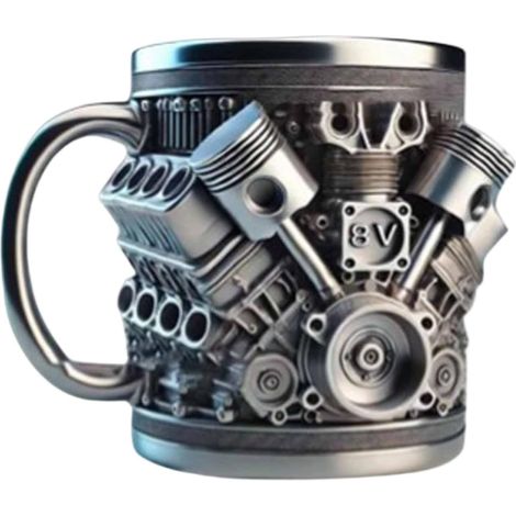 Tasse café créative moteur V8 résine intérieur inox poignée cylindres engrenages industrielle auto (1/3)