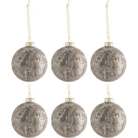 lot de 6 Boules de noël velours gris et or en verre (1/2)